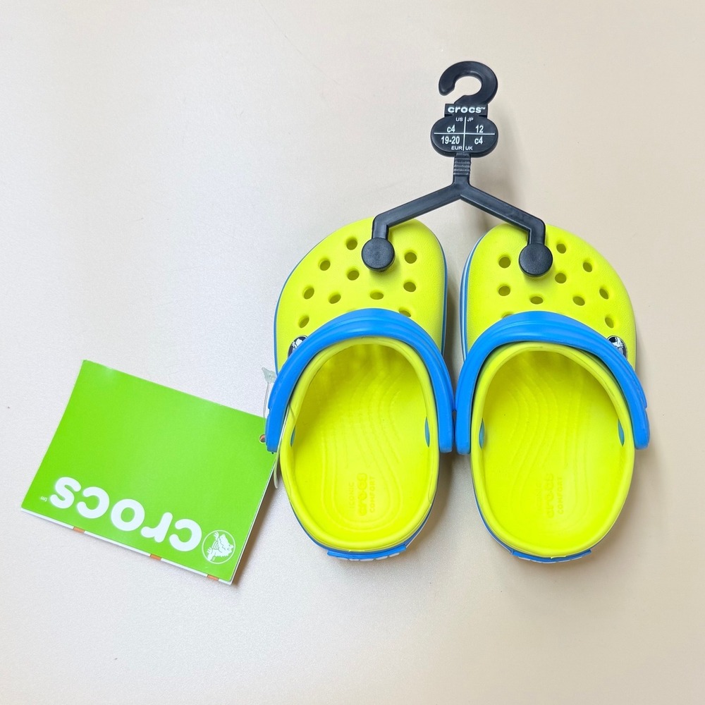 Crocs Crocband Clog K Tennis Ball Green Ocean Blue Kids Size C4 204537-73E NEW
